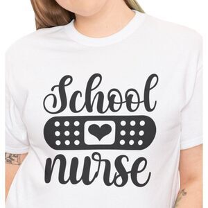 School Nurse with Bandage & Heart Black Graphic Design Print Tee Unisex